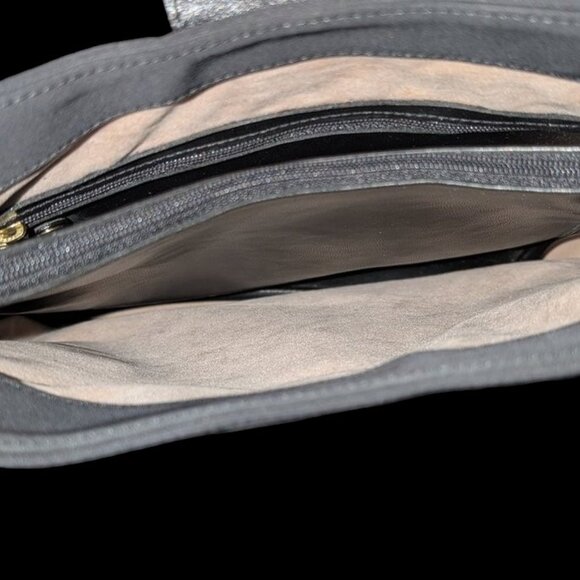 Vintage Brahmin Solid Dark Nylon Croc Style Leather Handle Accents Shoulder Bag - Picture 9 of 16